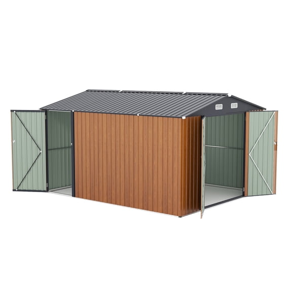 9x11 FT Campcraft Utility Shed with 3 Lockable Doors, Large Metal Garden Storage with Vents for Lawnmowers & Patio Furniture