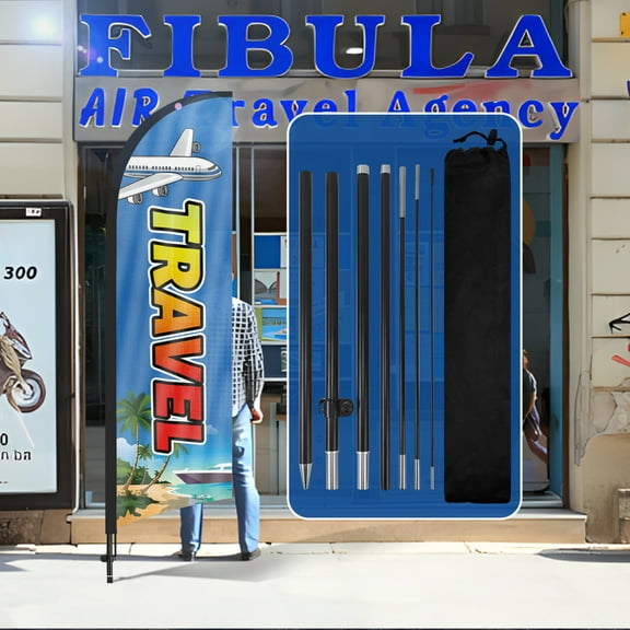 QSUM Travel Sign Feather Flag with Pole Kit,8.2FT Travel Decoration Display, Travel Business Sign,Travel Swooper Flag