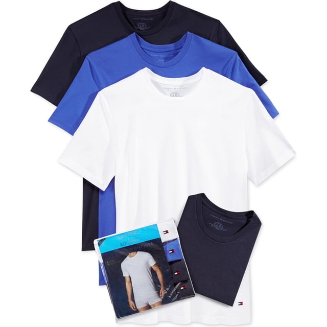 Tommy Hilfiger - Camiseta básica de algodón 3+1 para hombre, azul, grande Tommy Hilfiger Camiseta básica