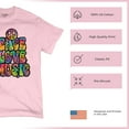 thumbnail image 4 of Tee Hunt Dean Russo Peace Love Music T-Shirt Guitar Happy Good Vibe Men's Tee, Light Pink, 5X-Large, 4 of 5