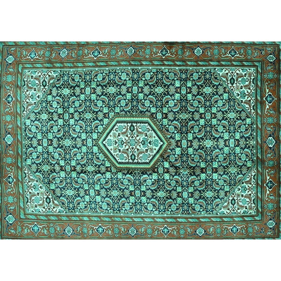 Ahgly Company Machine Washable Indoor Rectangle Persian Turquoise Blue Traditional Area Rugs, 5' x 7'