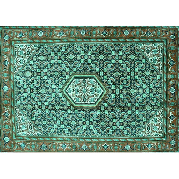 Ahgly Company Indoor Rectangle Persian Turquoise Blue Traditional Area Rugs, 2' x 3'