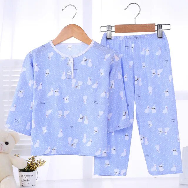 Ropa de dormir de algodón para bebés, niños y niñas, ropa de casa para niños de 1 a 11T, pijamas finos y ajustables, ropa de algodón para niños, lindo Jersey
