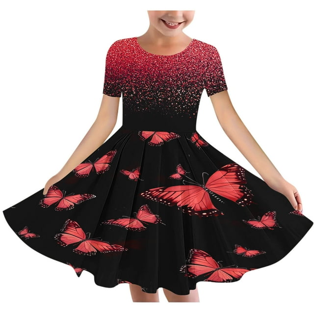 QIPOPIQ Robe d'Été pour Fille Art Van Gogh Impression 3D Col Rond Manches Courtes T-Shirt Robe Évasée Liquidation