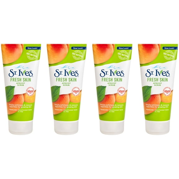 St. Ives Fresh Skin Exfoliating Face Scrub, Apricot Facial Exfoliator 6 oz (Pack of 4)