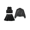 thumbnail image 3 of Miutii 3 Piece Girls Hip Hop Metallic Dance Costume Glitter Jacket Shiny Crop Tank Top Metallic Skirts Set 5-16 Years Black 6, 3 of 5