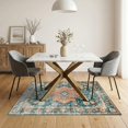 thumbnail image 3 of ODIKA 5'x7' Washable Area Rug Boho Distressed Vintage Detailing Scroll Border Center Bordered for Guest Room, Lounge, Apartment, Non-Slip Low Profile, Stain Resistant, 3 of 7