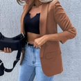 thumbnail image 1 of MKLEKYY Veste Marron pour Femmes Mode Col Rabattu Couleur Unie Manches Longues Ensemble de Vêtements Fins, 1 of 4