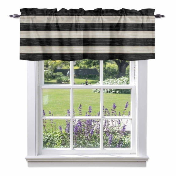 Black White Stripes Valances for Windows, Vintage Wood Grain Abstract Simple Valance Window Treatment Rod Pocket Short Curtains Valances for Kitchen Bathroom 42"W x 12"L