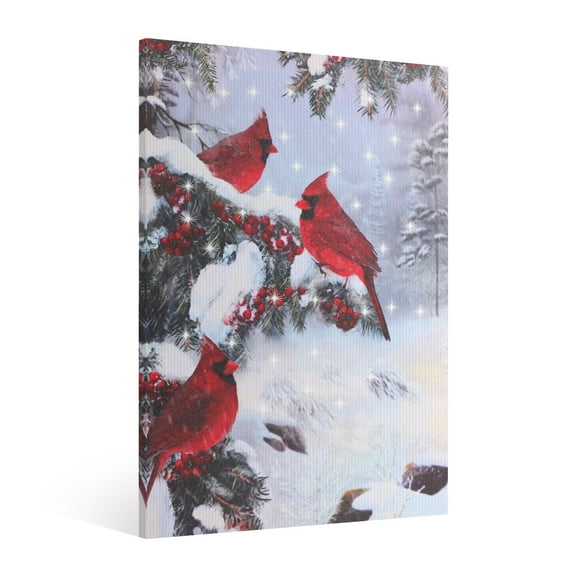 Vintage Christmas snow scenery Northern Cardinal  Red Bird Wall Art Paint Framed - Xmas Festive Winter Holiday Christmas Wall Decor Canvas Print for Living Room Kitchen Bathroom Home Bedroom Decor