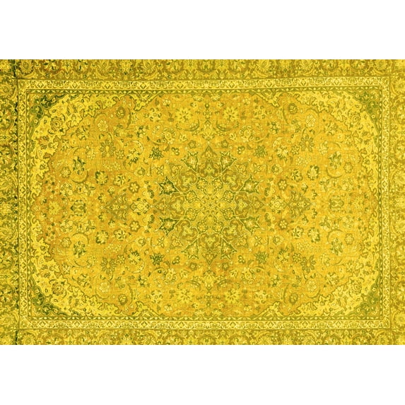 Ahgly Company Machine Washable Indoor Rectangle Abstract Yellow Modern Area Rugs, 7' x 9'