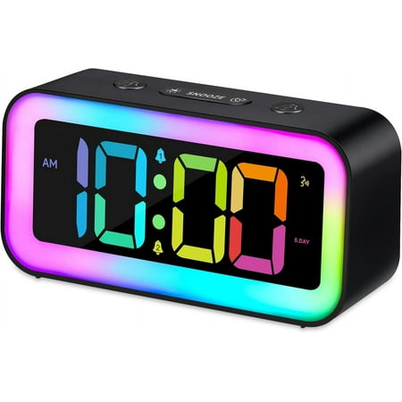 Cute Pink Loud Alarm Clock with RGB Night Light Perfect for Girls Room Decor Small Size for Bedside photo Cute Pink Loud Alarm Clock with RGB Night Light Perfect for Girls Room Decor Small Size for Bedside