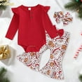 thumbnail image 5 of NAFUU Christmas Baby Girl Clothes Girls Santa Print Ribbed Long Sleeve Romper Tops Bell Bottom Pants Headband 3 Pcs Clothes Set 0-3 Months, 5 of 5