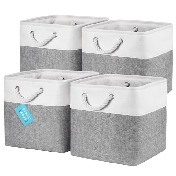 Cube Storage Bins 12x12 4 Pack, Foldable Fabric Baskets with Handles for Toys Clothes Shelves, Collapsible Organizer, Gray