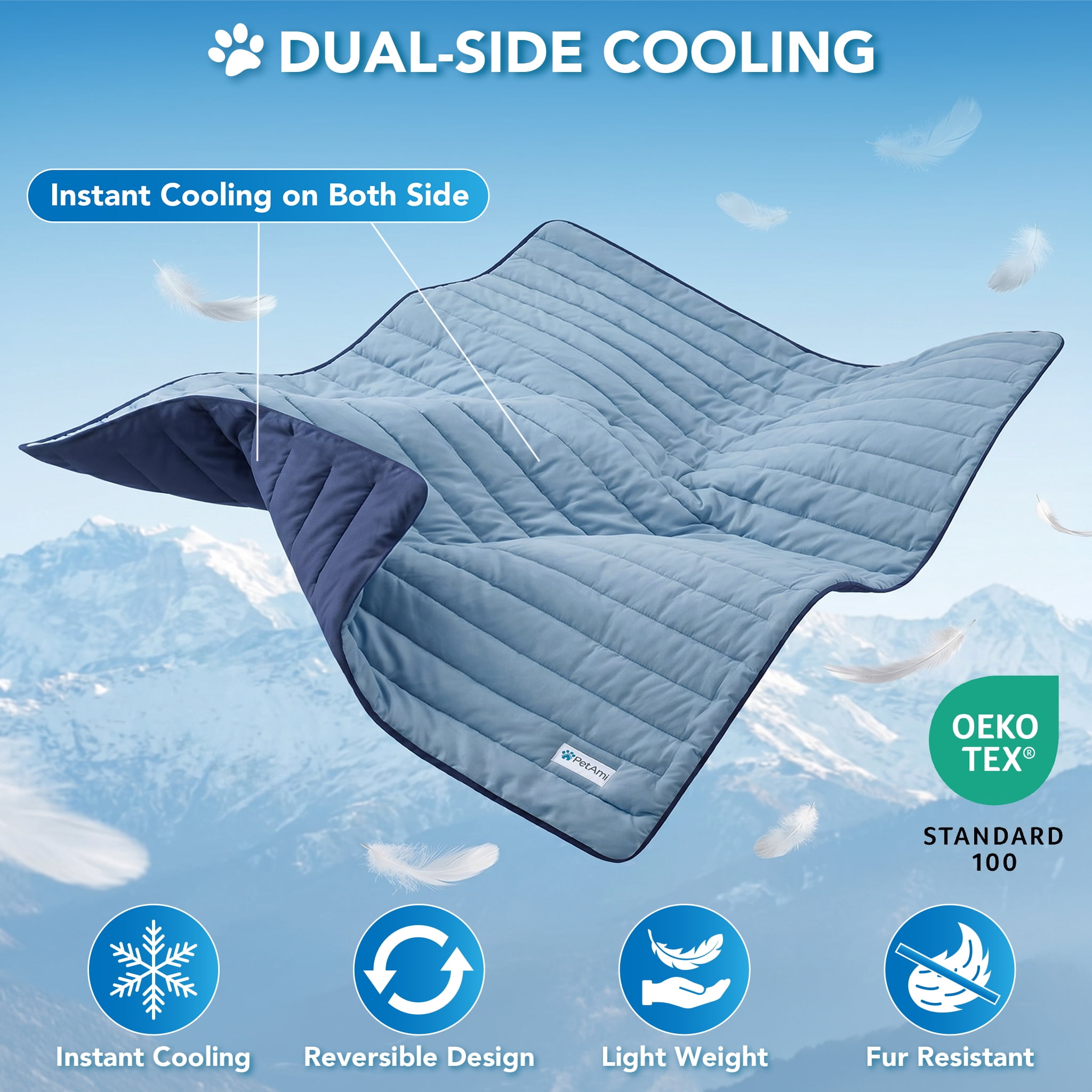 PetAmi Dog Cooling Mat, Q-Max Pet Cooling Blanket with Thick Cushioning, Self Cooling Pad for Dogs & Cats,  Reversible Summer Mat for Crate, Couch, Kennel, Gray/Light Grey, Medium (29x40)