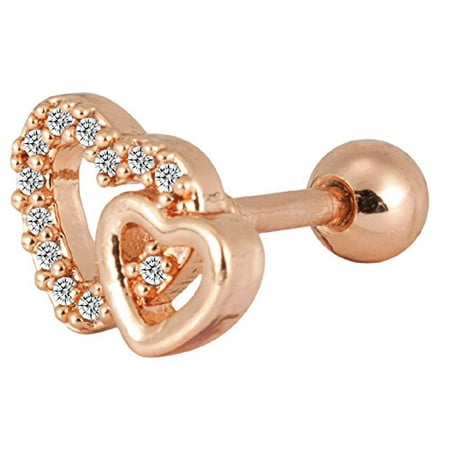 - BodyJ4You Tragus Stud Earrings Helix Piercing Bar Rose Gold Steel Barbell CZ Heart 18G