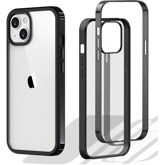 IBAOLEA Compatible pour iPhone 13 Pro 6.1 Pouces (2021) Étui Arrière en PC Transparent + Bord Électroplaqué en TPU Anti-Jaune Étuis Étui Antichoc Pare-Chocs de Protection (Noir) Étui iPhone13 Pro Noir