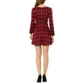 thumbnail image 4 of INSPIRE CHIC Women's Fall Square Neck Long Sleeves a-Line Plaids Dress Black-Red XL, 4 of 7