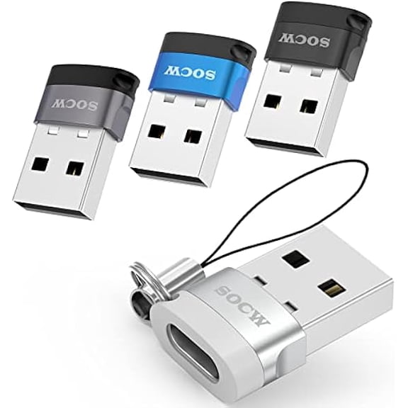 FU2044USB C to USB Adapter [4 Pack], Type C Female to USB Male Charger Cable Adapter for iPhone 11 12 13 Mini Pro Max,iPad Air 6 Apple Watch Series 7 AirPods 3 Samsung Galaxy,Google Pixel etc, Mix