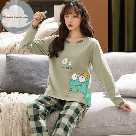 

QWZNDZGR Spring Autumn Women s Sleep Lounge Pajama Long Sleeved Girl Pajama Set Cartoon Pyjamas Cotton Sleepwear M L XL XXL XXXXL Fashion