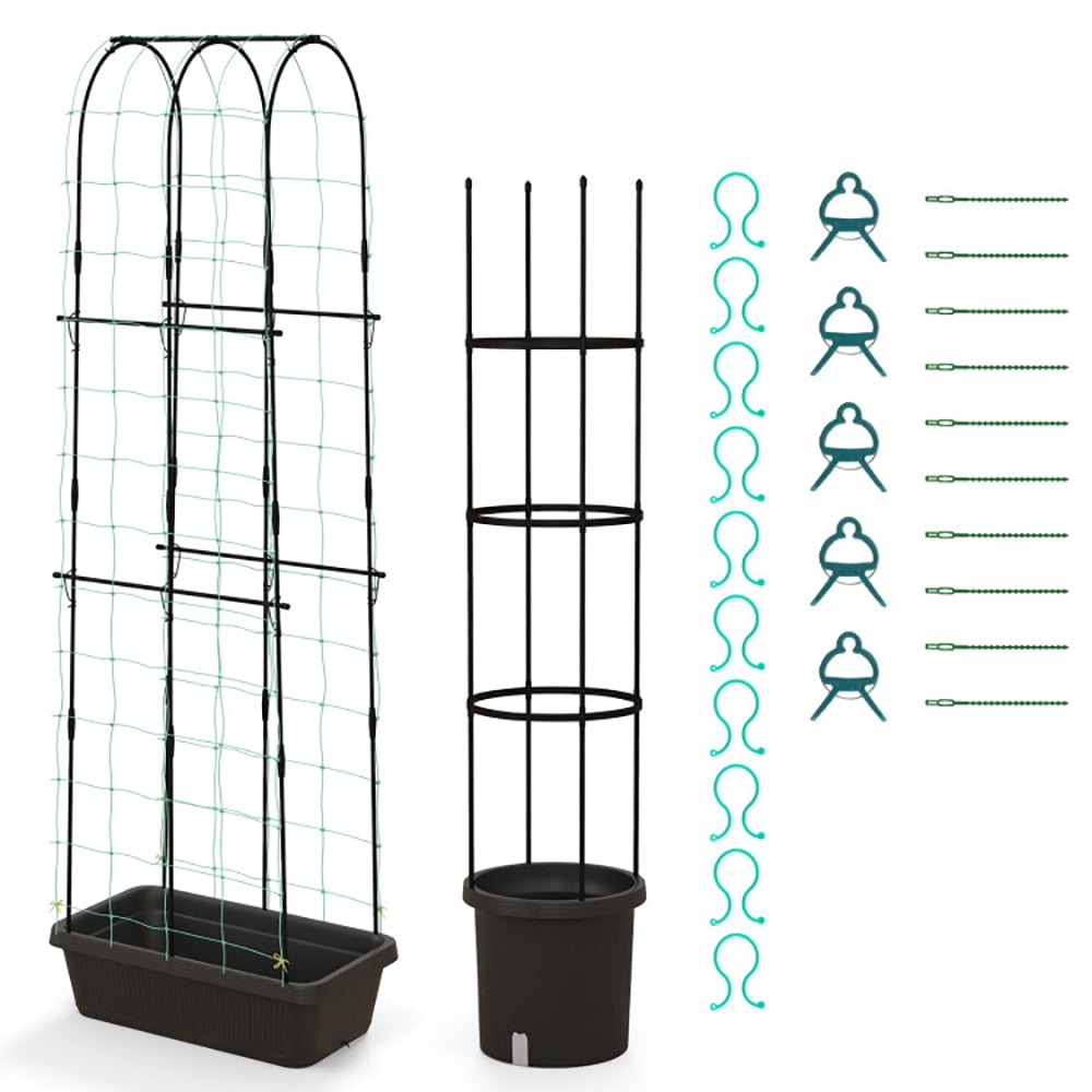 Yardi Yard 2 Pack Garden Planters with Trellis Cucumber Trellis Tomato Cage-Black, Raised Garden Bed for Patio or Yard Gardening