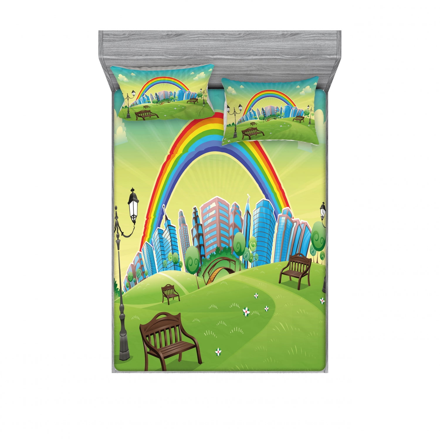 Cartoon Bedding Set with Sheet & Covers, Kids Nursery Design Park Bench