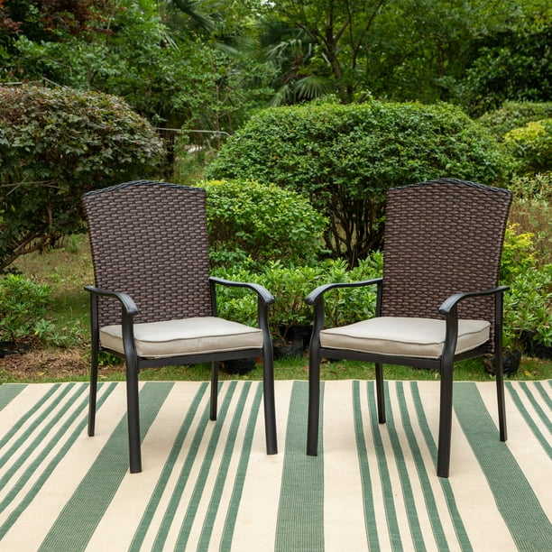 MF Studio Outdoor Wicker Patio Dining Chair Set of 2 Padded Rattan