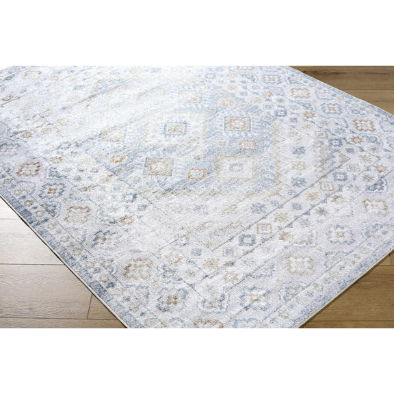 Hauteloom Agaton Living Room, Bedroom Machine Washable Area Rug - Traditional - Light Blue, Orange, White - 2' x 2'11"