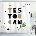 thumbnail image 1 of Yes You Can Shower Curtain, Calligraphic Image of Encouraging Phrase and Branch, Fabric Bathroom Set with Hooks, 69W X 75L Inches Long, Charcoal Grey Camel Reseda Green White, by Ambesonne, 1 of 3
