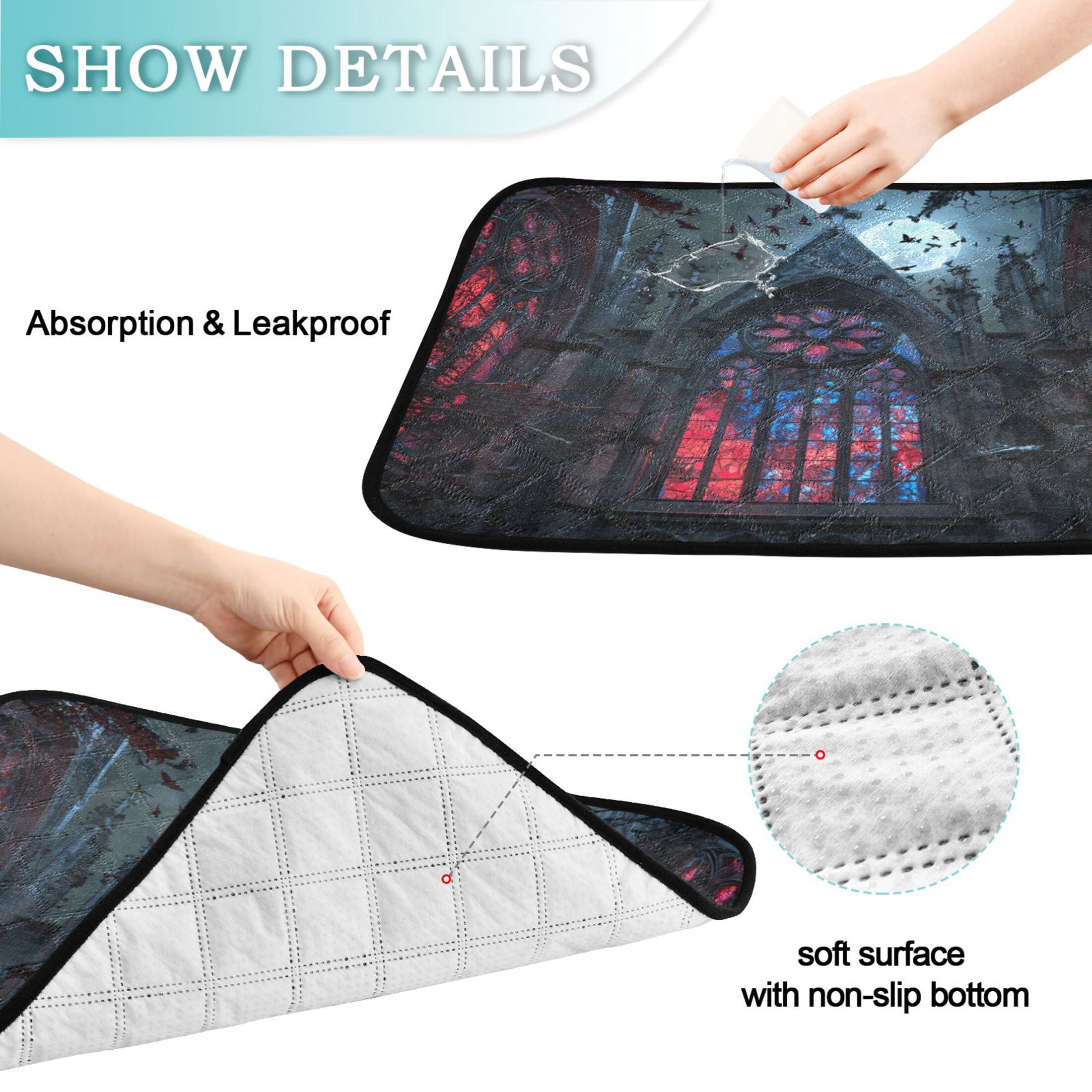 IAUYY Washable Pee Pads for Dogs Smallx3 Absorbent and Leak-Proof Non-Slip Reusable Puppy Pee Pads for Dogs Applicable to Playpen Potty Crate Colored Glass Window