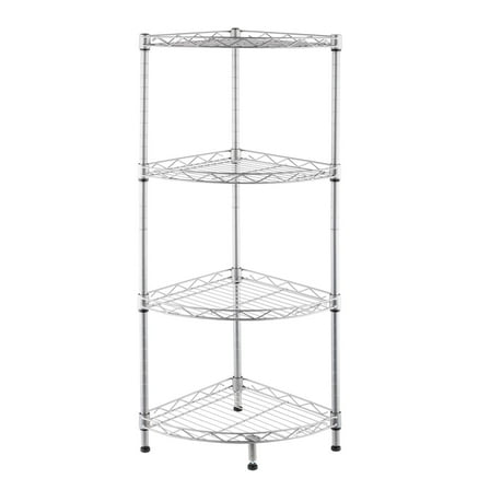 SamyoHome 4-Shelf Corner Storage Rack, Adjustable Bath Kitchen Steel Wire Shelving, Silver