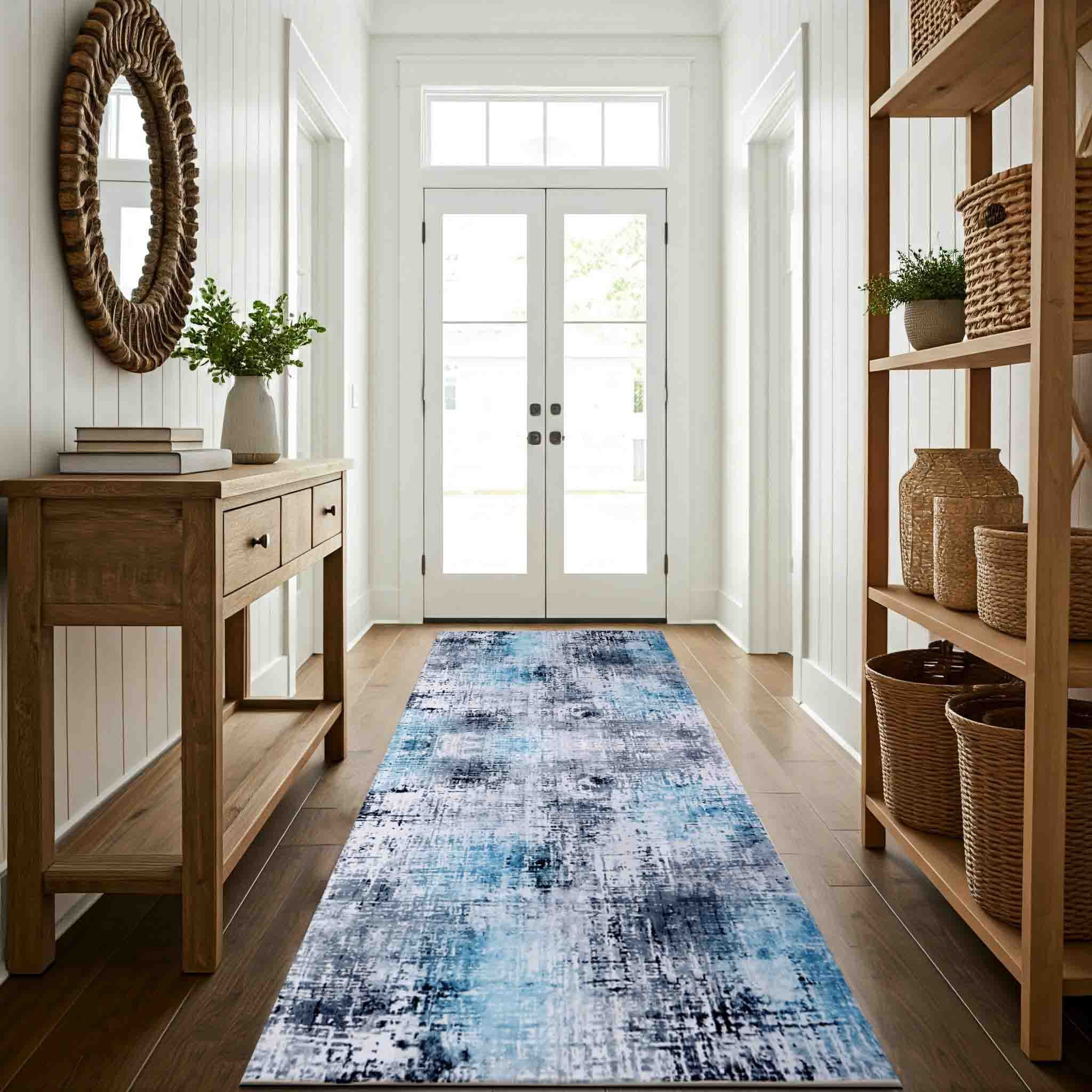 Delara 2.5'x10' Machine Washable Area Rug, Soft & Durable, Non-Slip, Stain Resistant, Frosted Azure, for Bedroom, Living & Dining Room