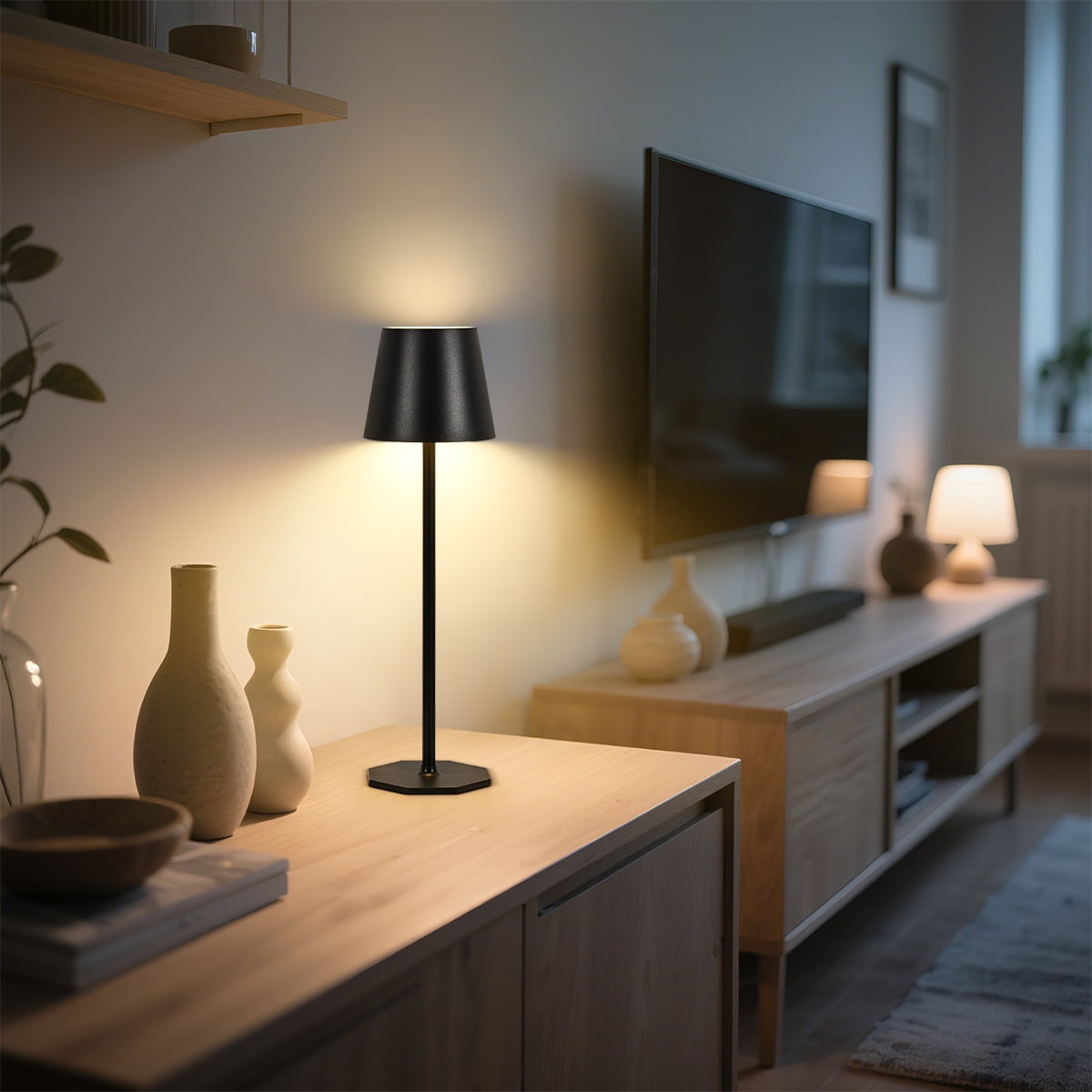 2 Pack Rechargeable Table Lamp - Cordless LED Lamp with 6000mAh Battery Operated LED Desk Lamp, Portable Table Light Outdoor for Dinner Patio Restaurant Bar Bedroom Coffee Shop Night Light(Black)