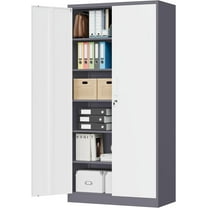 MIIIKO Metal Storage Cabinet with Locking Doors, White Grey 72" Garage Lockable Steel Cabinets with 4 Doors and 5 Shelves for Home, Garage, Pantry Workshop Warehouse