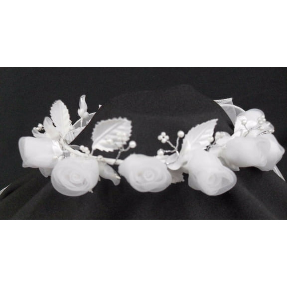 Girls 1st Communion Dress Wedding Flower Girl White Tulle Veil Wreathe 19.5"