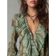 thumbnail image 2 of Women Vintage French‑Style Chiffon Printed Blouse, Deep‑V Neck Ruffle‑Sleeve Summer Vacation Tops, 2 of 9