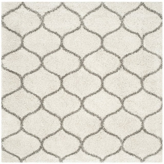 Safavieh Hudson Shag Collection SGH280A Ivory and Grey Square Area Rug, 7 feet Square (7' Square)