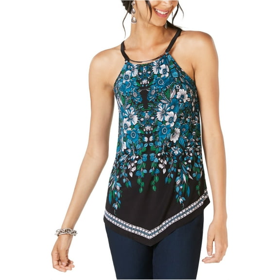 I-N-C Womens Asymmetrical Hardware Sleeveless Blouse Top