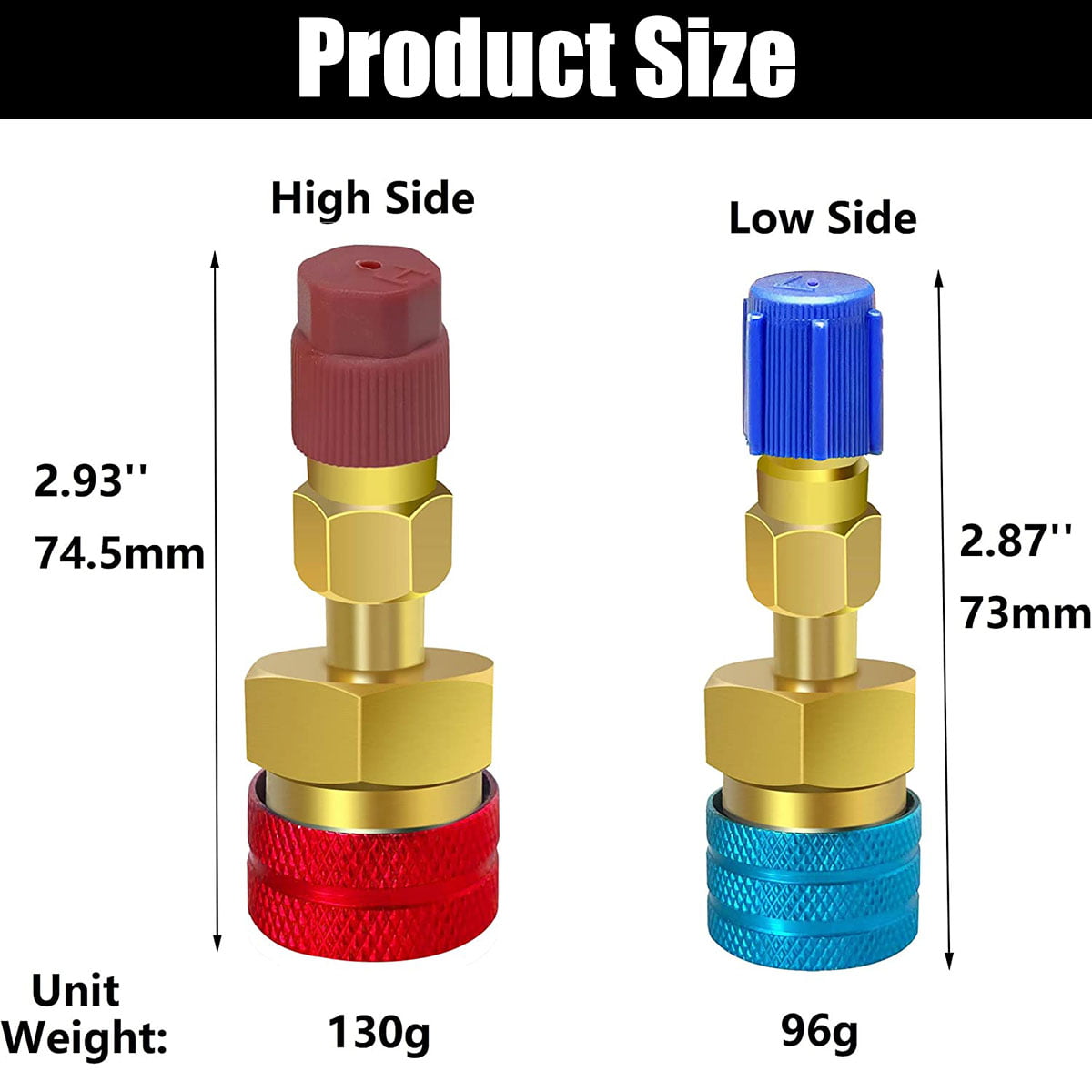 Lieonvis R1234YF to R134A Adapter,Blue and Red High Low Side R1234YF  Adapters AC Hose Fitting Connectors for R1234YF CAC Evacuation