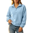 thumbnail image 7 of AKOEE Quarter Zip Pullover Womens Fleece Fuzzy Sweater Loose Long Sleeve Casual Warm Plain Sweatshirts Winter (M, Blue), 7 of 7
