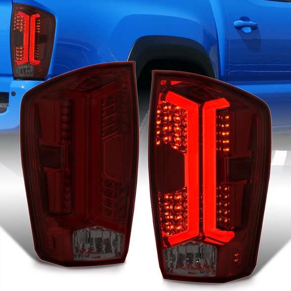 AJP Distributors Red Smoke Lens Chrome Housing White Tube LED Signal Brake Tail Lights Lamps Compatible/Replacement For Toyota Tacoma 2016 2017 2018 2019 2020 2021 2022 2023 16 17 18 19 20 21 22 23