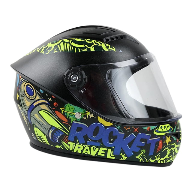 Casco GHIRA GH1300 Kids Azul Verde Mate Rocket Travel Cerrado XS