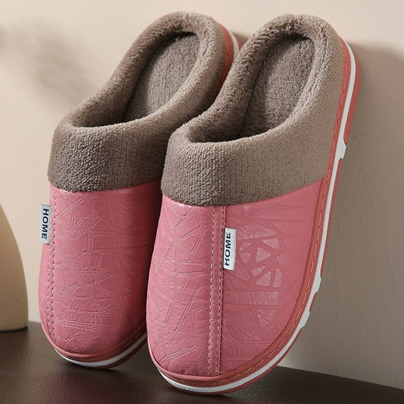 iTNHFP Womens Slippers Open Toe Thick Sole Couple Autumn and Winter Solid Color Leather Home Warm Padded Outdoor Shoes Slippers