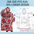 thumbnail image 4 of Oversized Wearable Blanket Hoodie,Red Footballs on Blue Pattern Sherpa Blanket Hoodie with Super Pockets,Super Warm Fuzzy Pullover for Women & Men, 4 of 6
