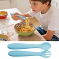 thumbnail image 5 of Linnome Silicone Spoon and Fork Set Food Grade Soft Ergonomic Self Feeding Utensils for Weaning Mealtime in Muted Colors, 5 of 8