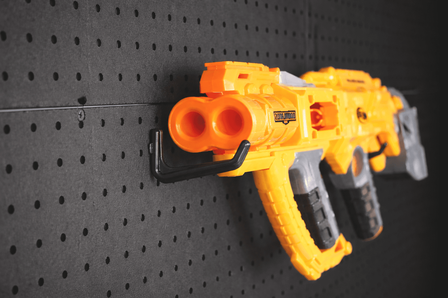 WallPeg Nerf Organizer Accessory Kit – 6 Large Cobalt Blue Pegboard Bins Ammo Storage & 20 Jumbo Peg Hooks for Mounting Nerf Blasters