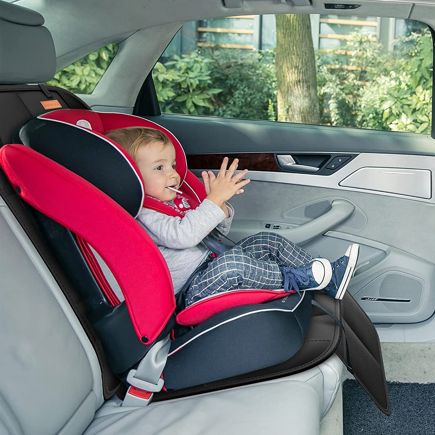 Car Seat Protector 2Pack Protect Child Seats with Thickest Padding and Non-Slip Backing Mesh Pockets for Baby and Pet