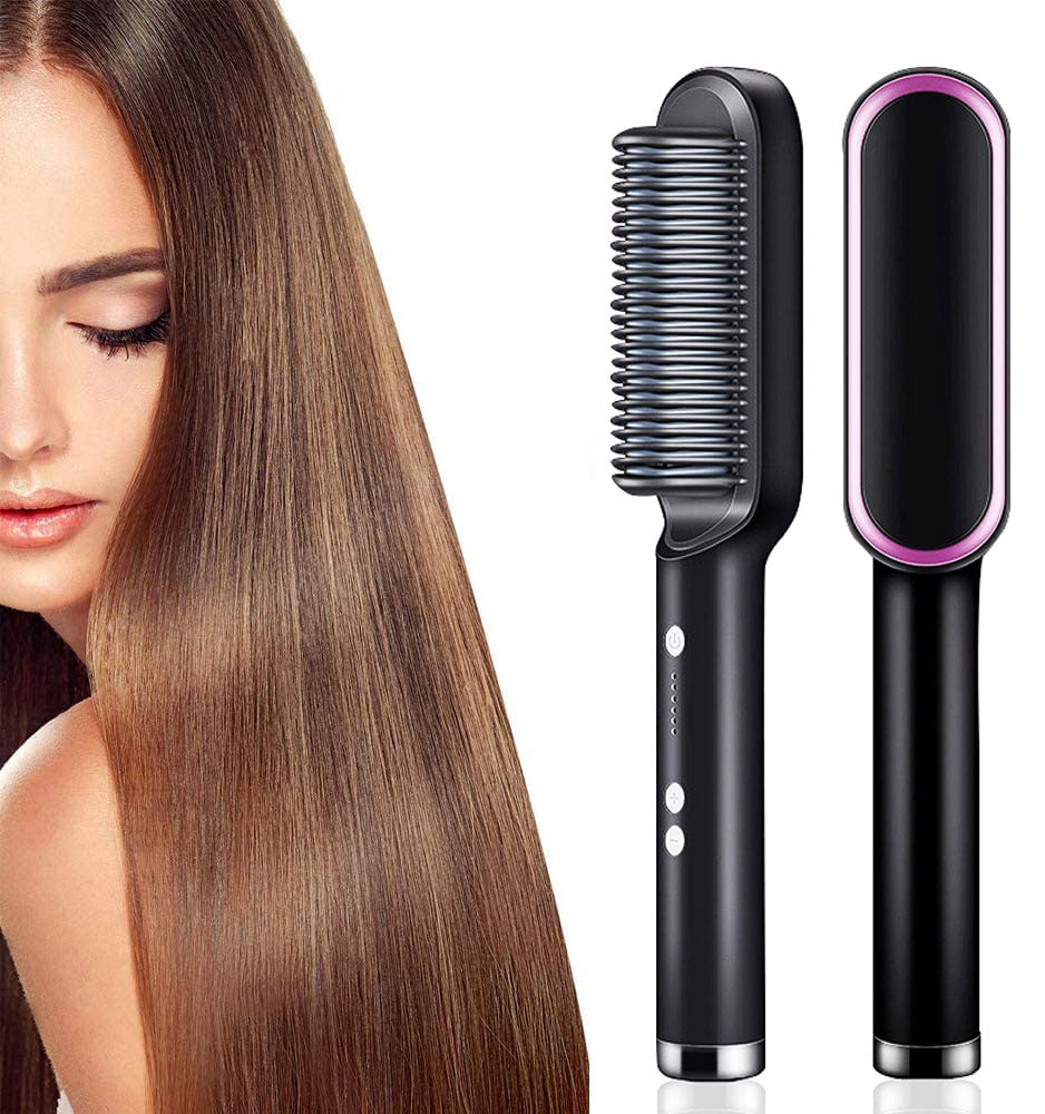 Hair Straightener Brush Ring Curly Hair Straightener, 25s Fast Heating, 5  Thermostatic Level Hot Hair Straightener Combs, 20 Minute Auto-off &  110V-240V, Hair Silky Straightening Brush 