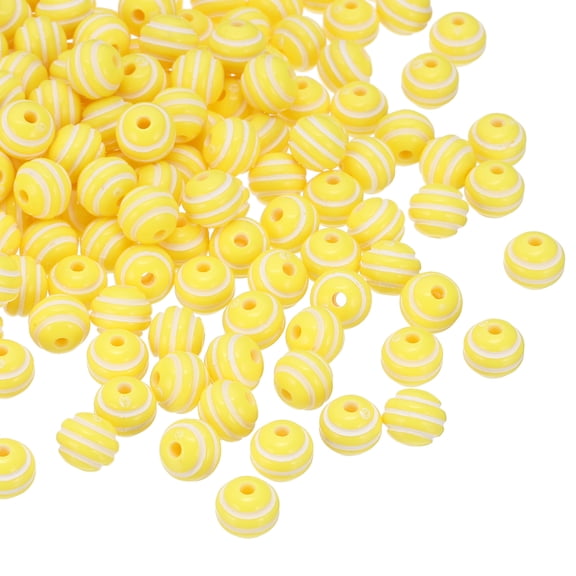 Uxcell 200Pcs 8mm Round Strip Bead Yellow Acrylic Beads Jewelry DIY Making Beads Supplies for Bracelets Necklaces