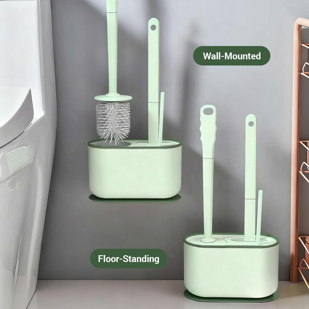 ABPETE Plastic Toilet Brush Set, Strawberry Green, Bathroom Accessories, Includes 2 Toilet Brushes & Holder